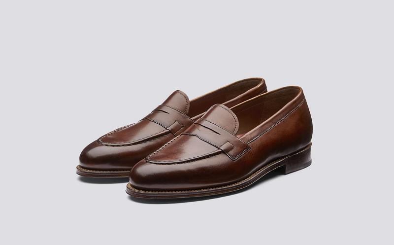 Grenson Lloyd Mens Loafers - Brown Handpainted Leather IM8291
